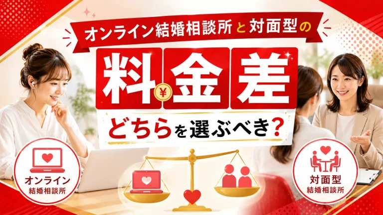 オンライン型と対面型の結婚相談所の料金差を比べる記事のイメージ画像