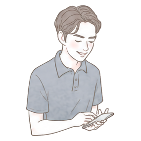 スマートフォンを見る男性のイラスト