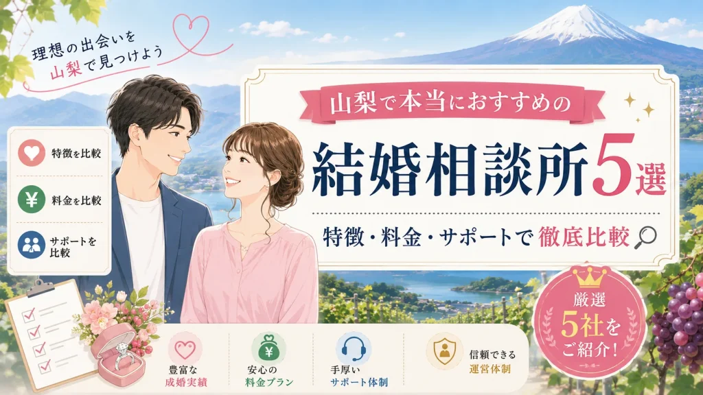 山梨でおすすめの結婚相談所を特徴・料金・サポートで比べる記事のイメージ画像